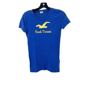 Hollister Royal Blue Women's Short Sleeve Embroidered Beach Tee T Shirt Size S